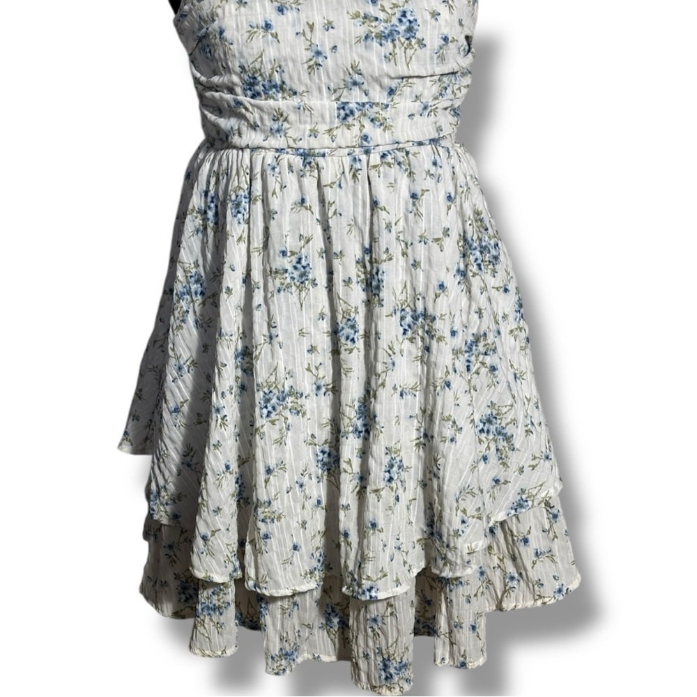Unbranded White and Blue Floral Layered Tie Straps Empire Waist Babydoll Dress - Picture 4 of 16